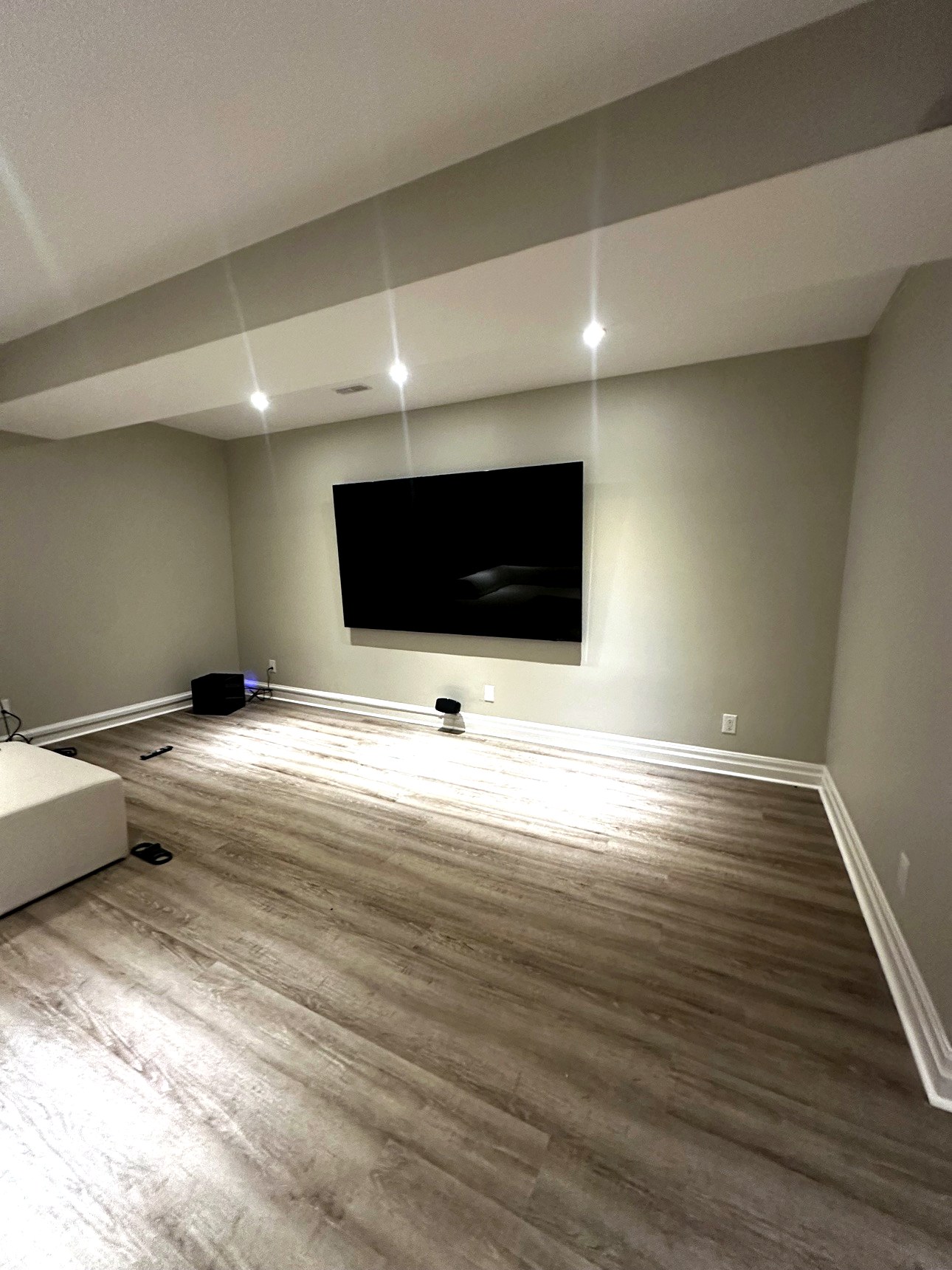 Media room before built-in wall